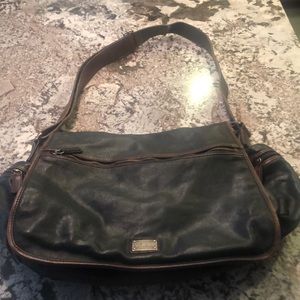 Mens all leather messenger bag. Black/Brown